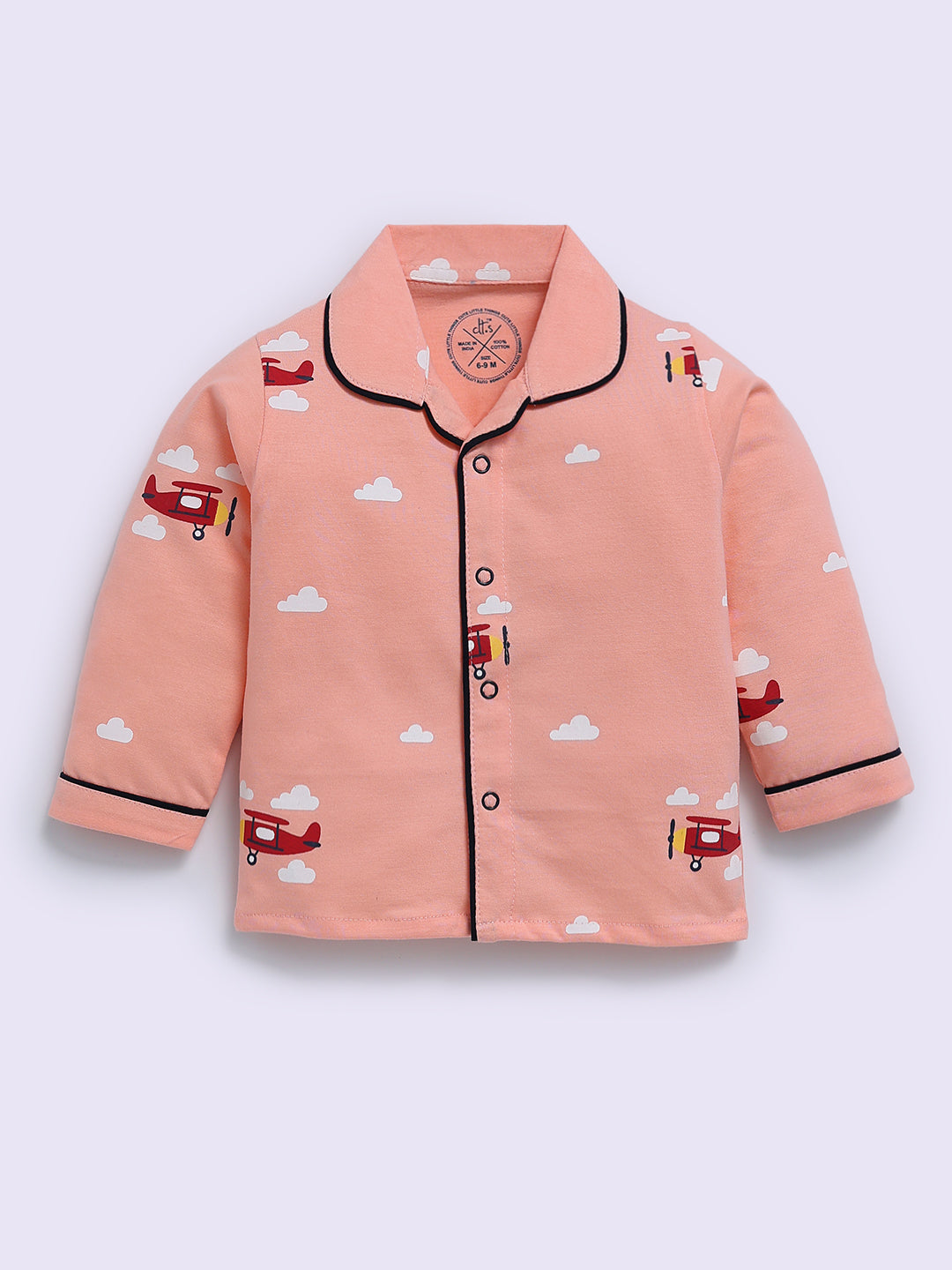 Orange Cotton Graphic Full Sleeve Night Suit