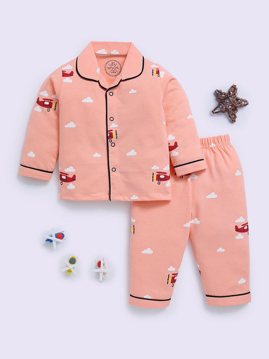 Orange Cotton Graphic Full Sleeve Night Suit