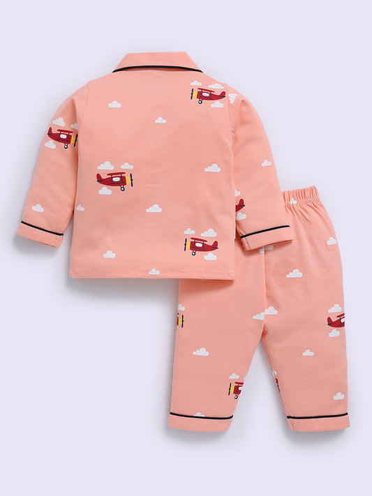 Orange Cotton Graphic Full Sleeve Night Suit