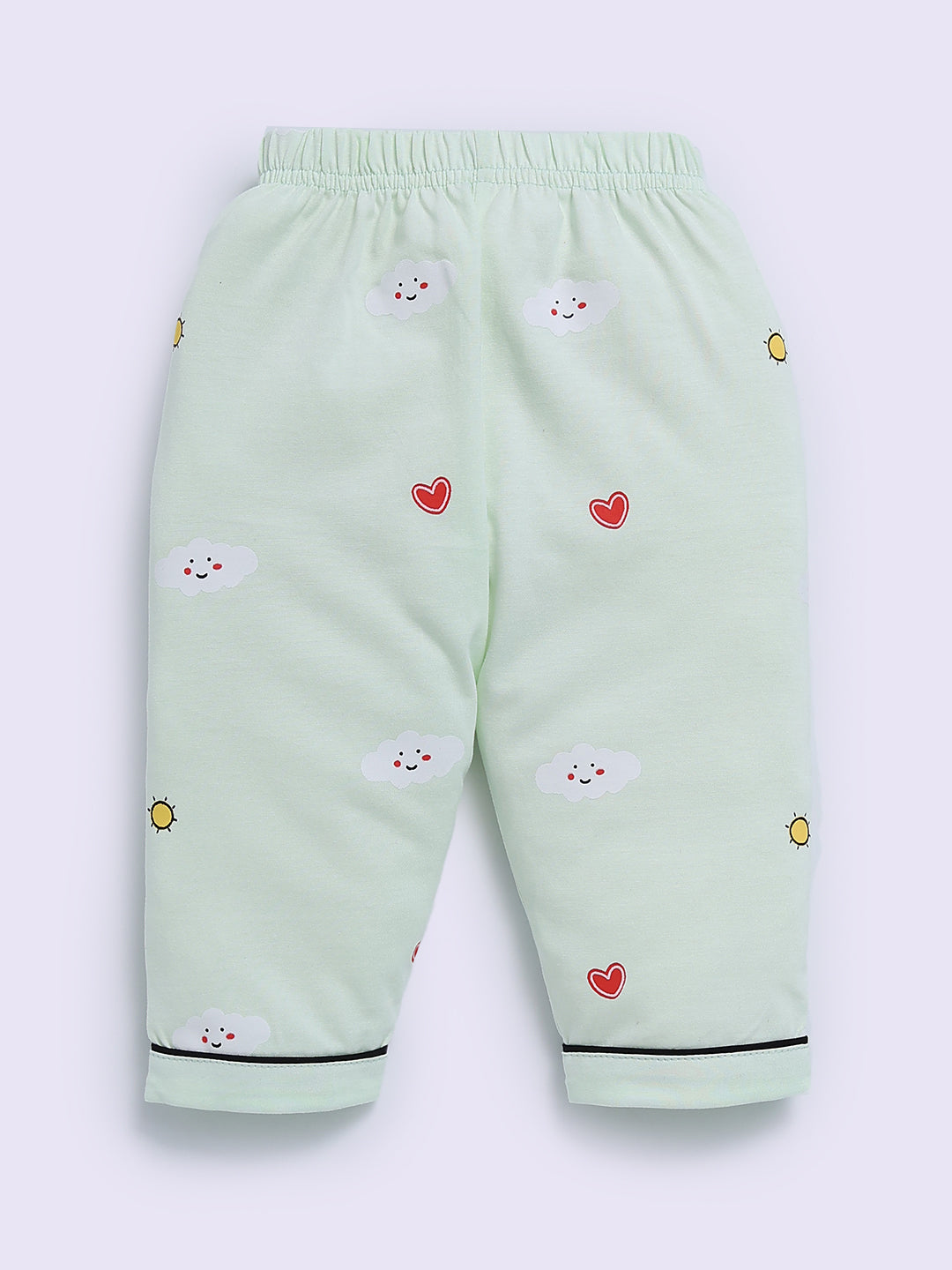 Sea Green Cotton Graphic Full Sleeve Night Suit