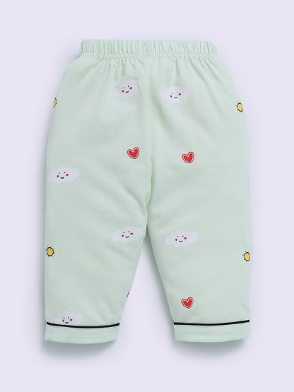 Sea Green Cotton Graphic Full Sleeve Night Suit