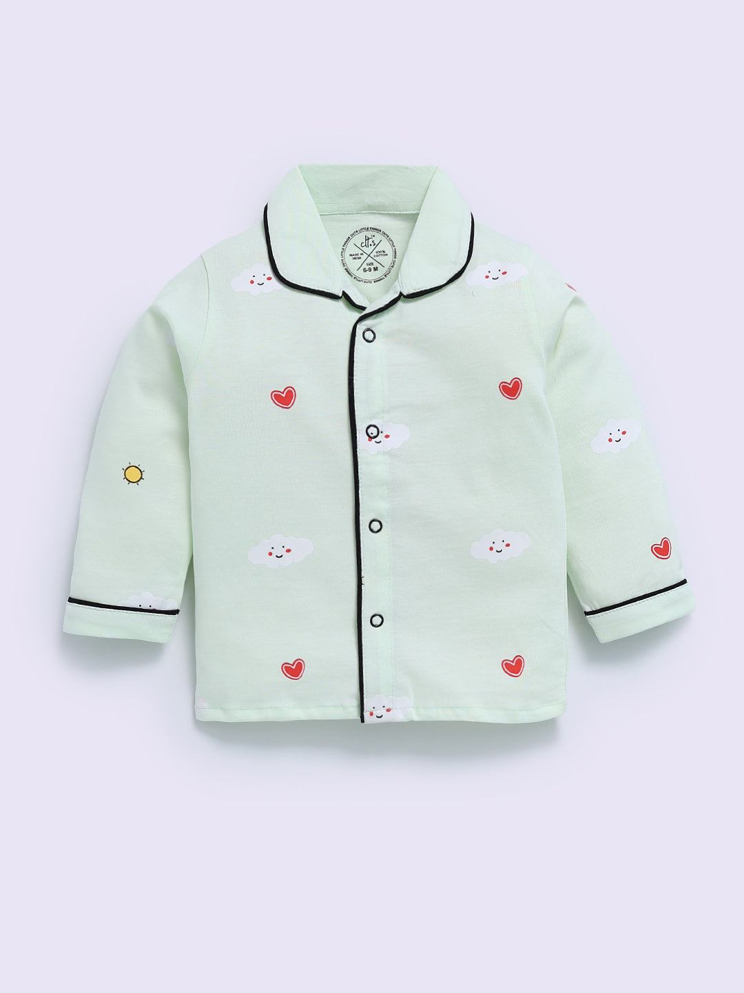 Sea Green Cotton Graphic Full Sleeve Night Suit