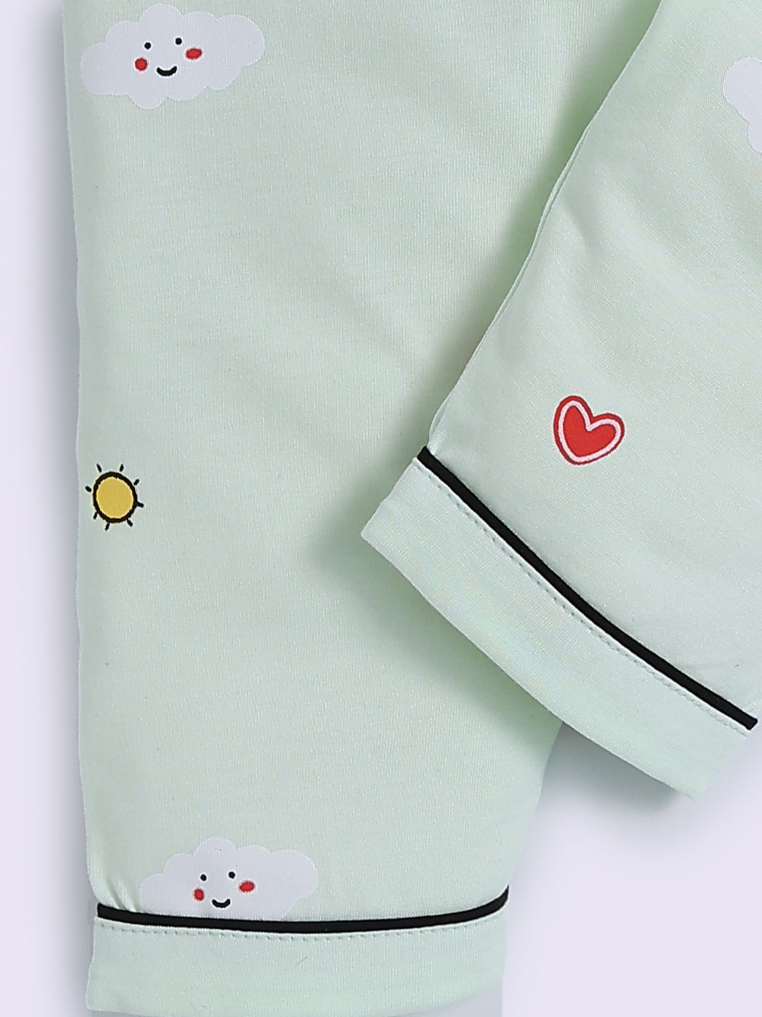 Sea Green Cotton Graphic Full Sleeve Night Suit