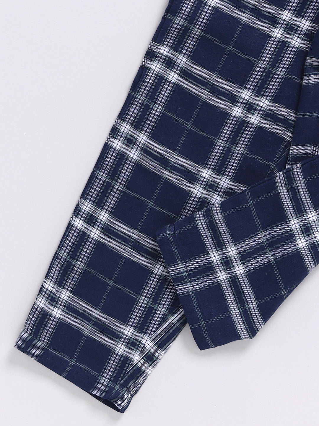 Blue Checked Cotton Full Sleeve Night Suit