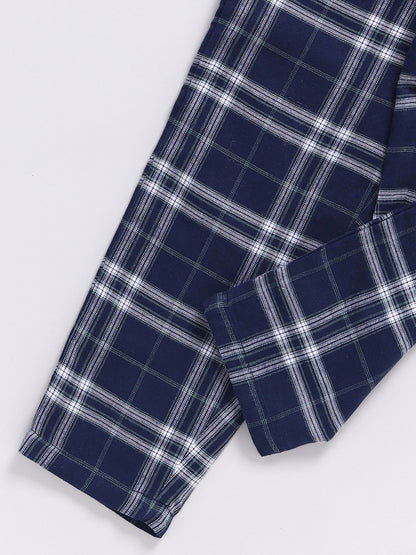 Blue Checked Cotton Full Sleeve Night Suit