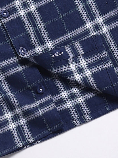 Blue Checked Cotton Full Sleeve Night Suit