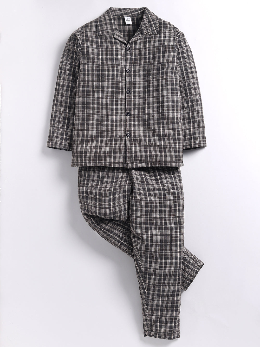 Black Checked Cotton Full Sleeve Night Suit