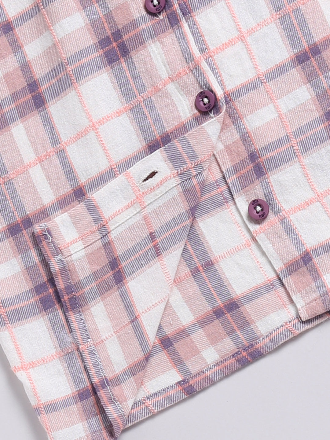 Peach Checked Flannel Cotton Full Sleeve Night Suit