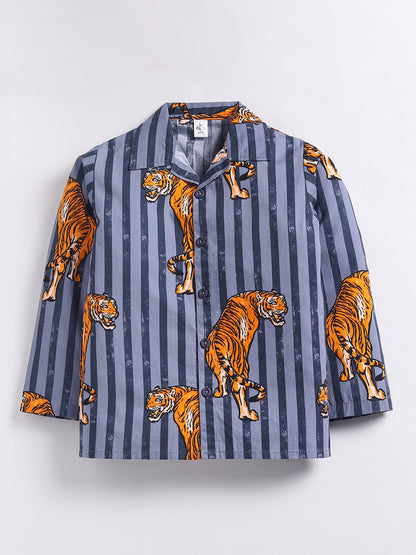 Grey Animal Print Cotton Full Sleeve Night Suit