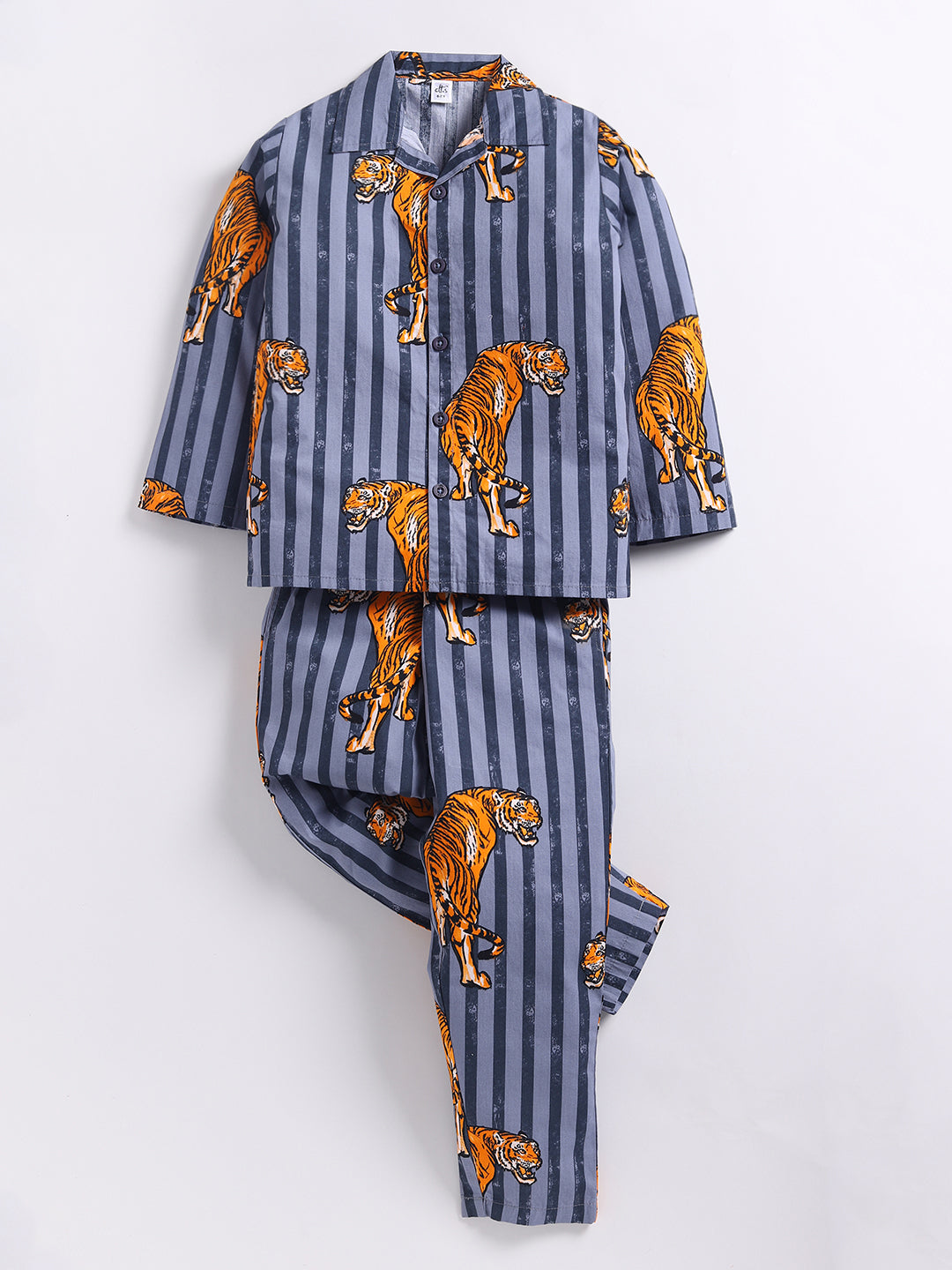 Grey Animal Print Cotton Full Sleeve Night Suit
