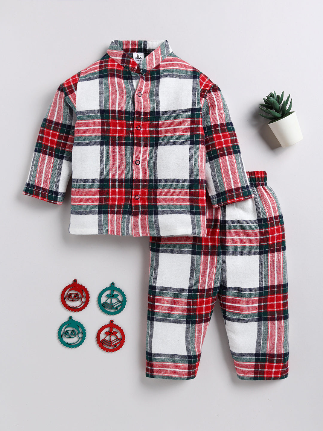 Red Christmas Theme Checked Full sleeve Night Suit