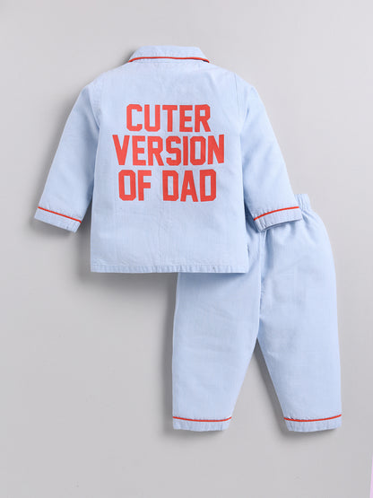 Cuter Version of Dad Blue & Red Typography Full Sleeve Night Suit