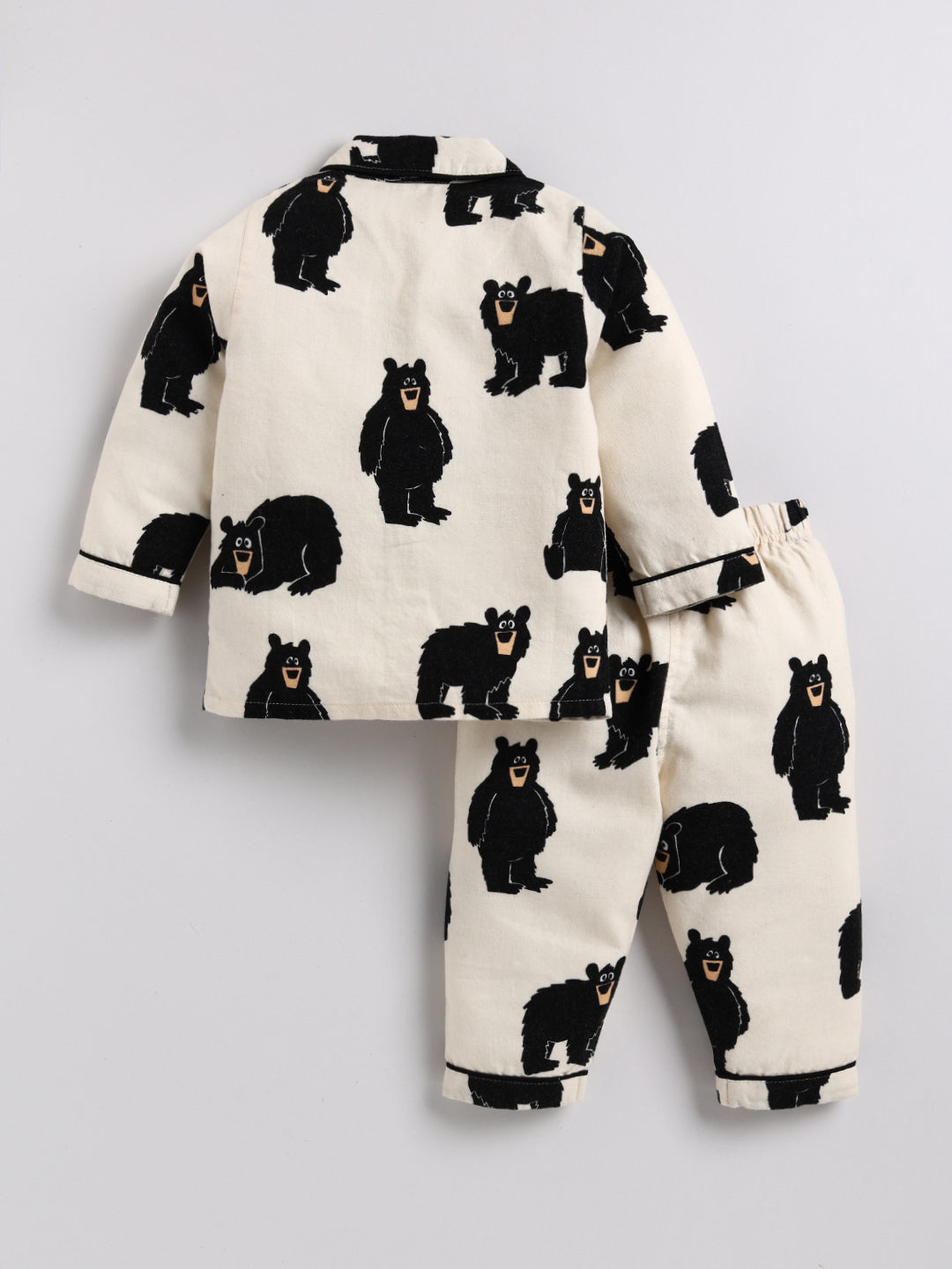 Cream Bear Print Full sleeve Night Suit