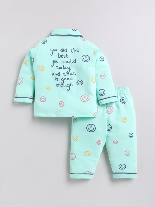 Sea Green Typography Full sleeve Night Suit