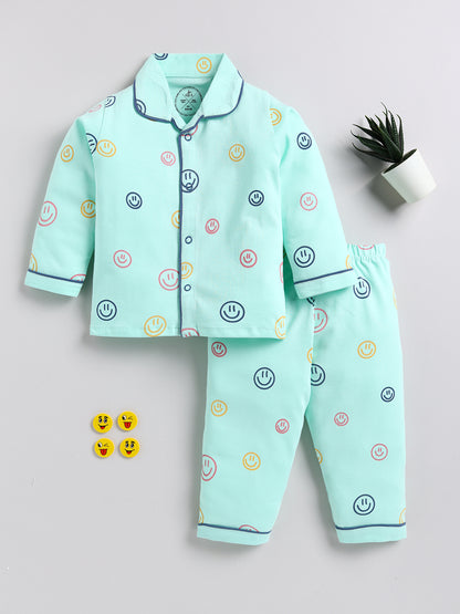 Sea Green Typography Full sleeve Night Suit