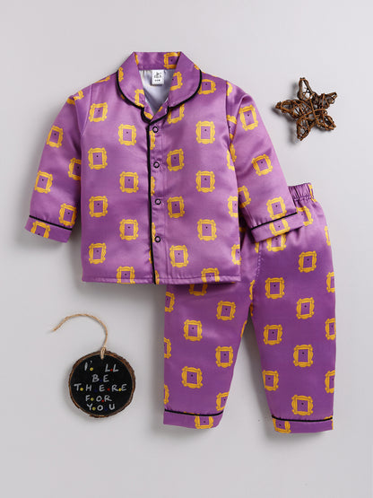 Purple 'Friends' Theme Full sleeve Night Suit