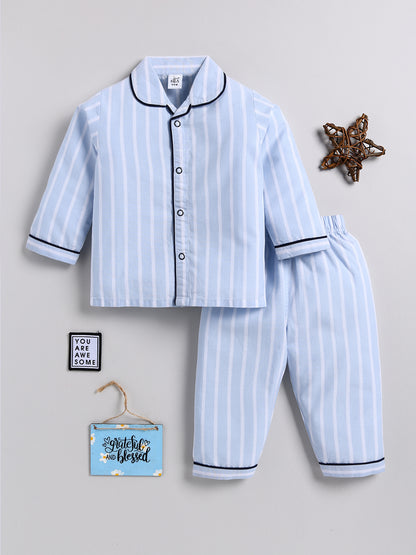 Cuter Version of Dad Blue Striped Full sleeve Night Suit