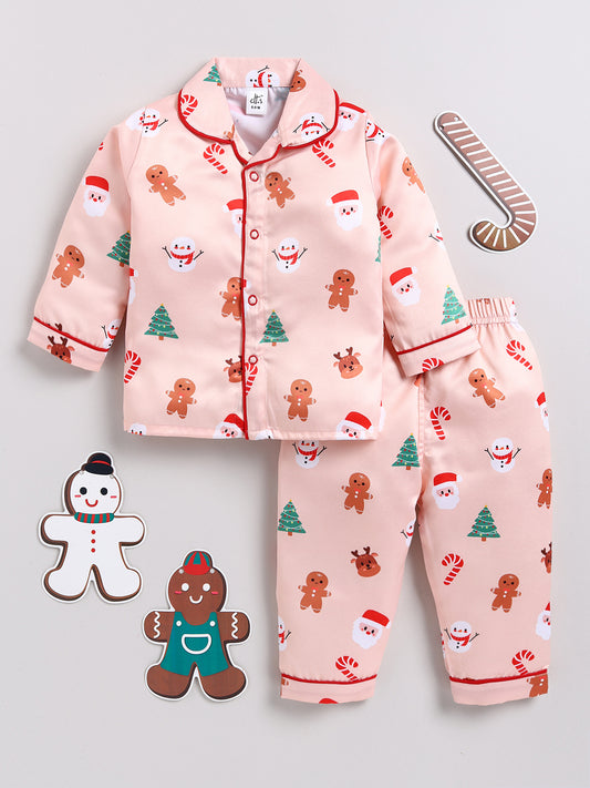 Peach Christmas Full sleeve Night Suit