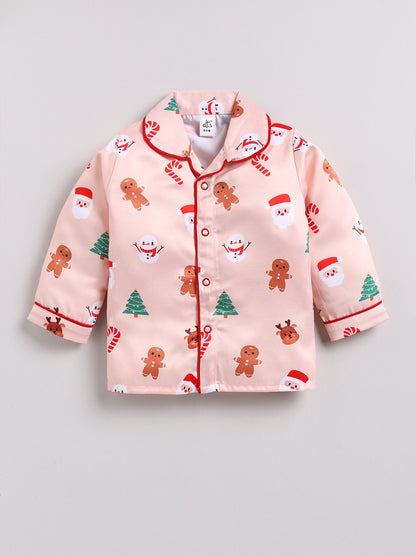 Peach Christmas Full sleeve Night Suit