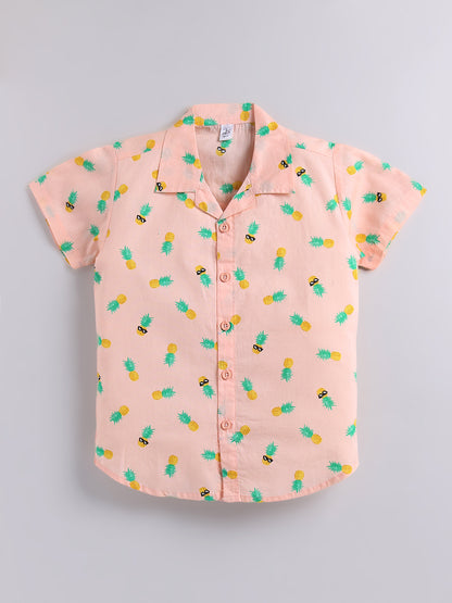 Peach Tropical Cotton Short Sleeves Co-ord Set