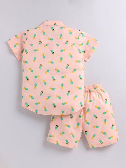 Peach Tropical Cotton Short Sleeves Co-ord Set
