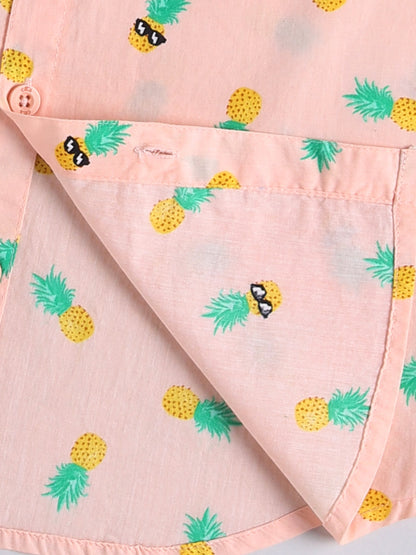 Peach Tropical Cotton Short Sleeves Co-ord Set