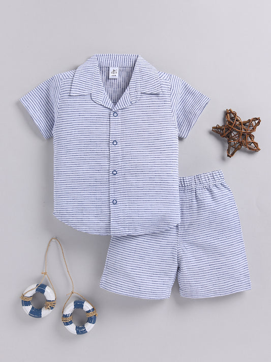 Blue Striped Cotton Short Sleeves Co-ord Set