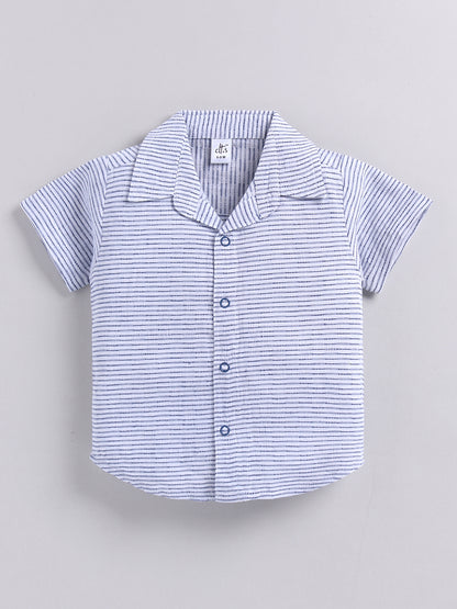 Blue Striped Cotton Short Sleeves Co-ord Set