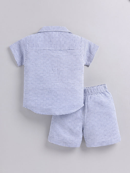 Blue Striped Cotton Short Sleeves Co-ord Set