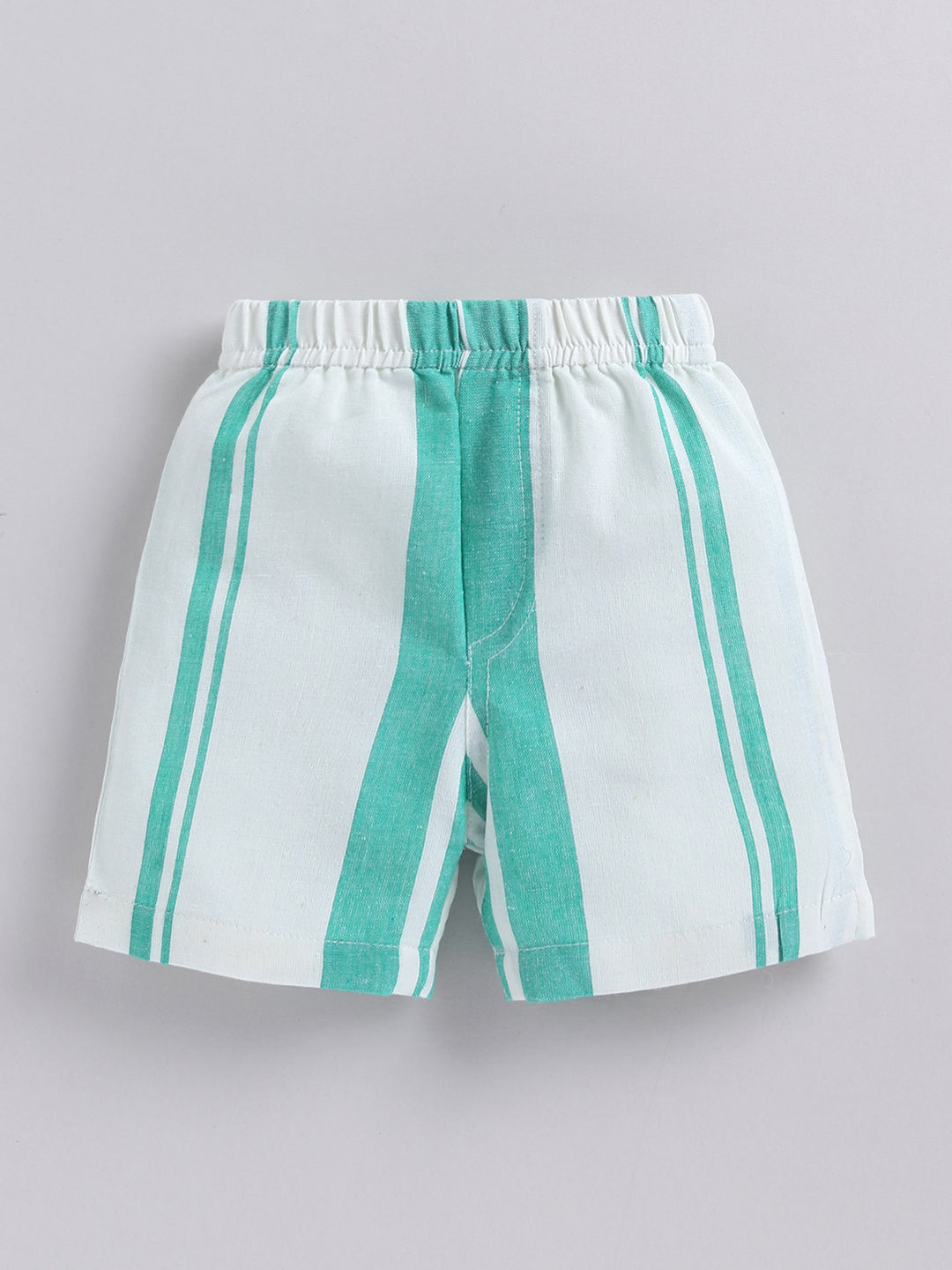 Green Striped Cotton Short Sleeves Night Suit