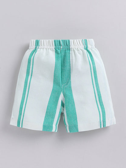 Green Striped Cotton Short Sleeves Night Suit