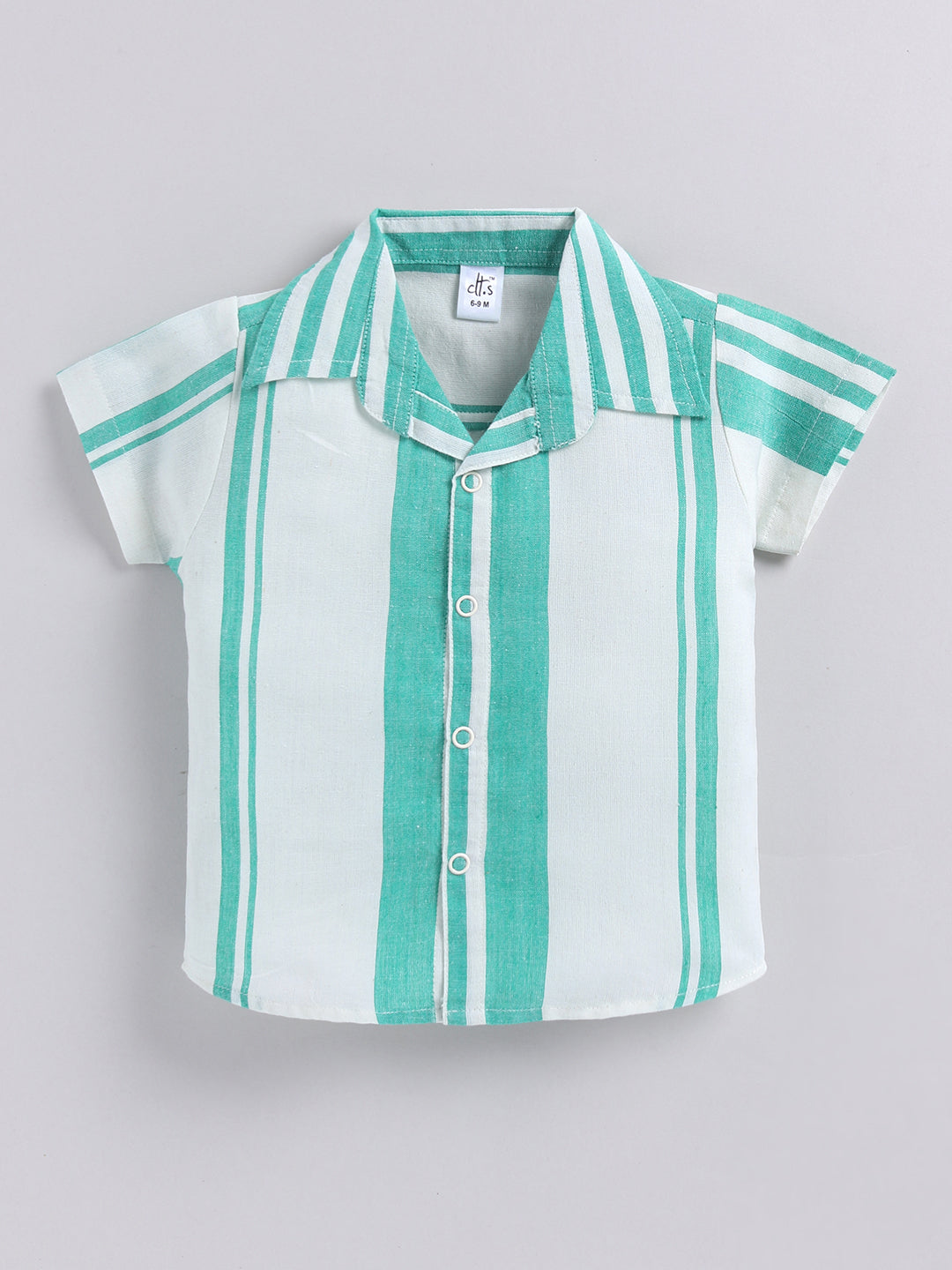 Green Striped Cotton Short Sleeves Night Suit