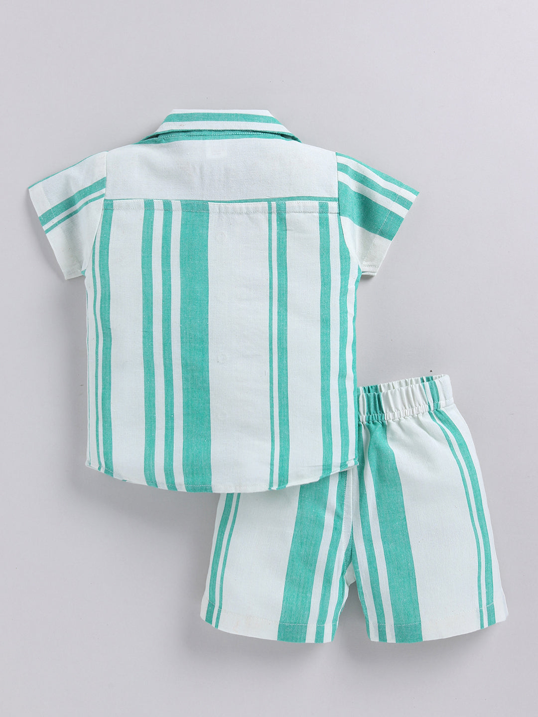 Green Striped Cotton Short Sleeves Night Suit