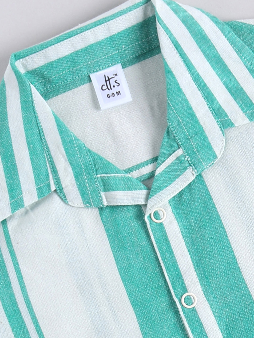 Green Striped Cotton Short Sleeves Night Suit