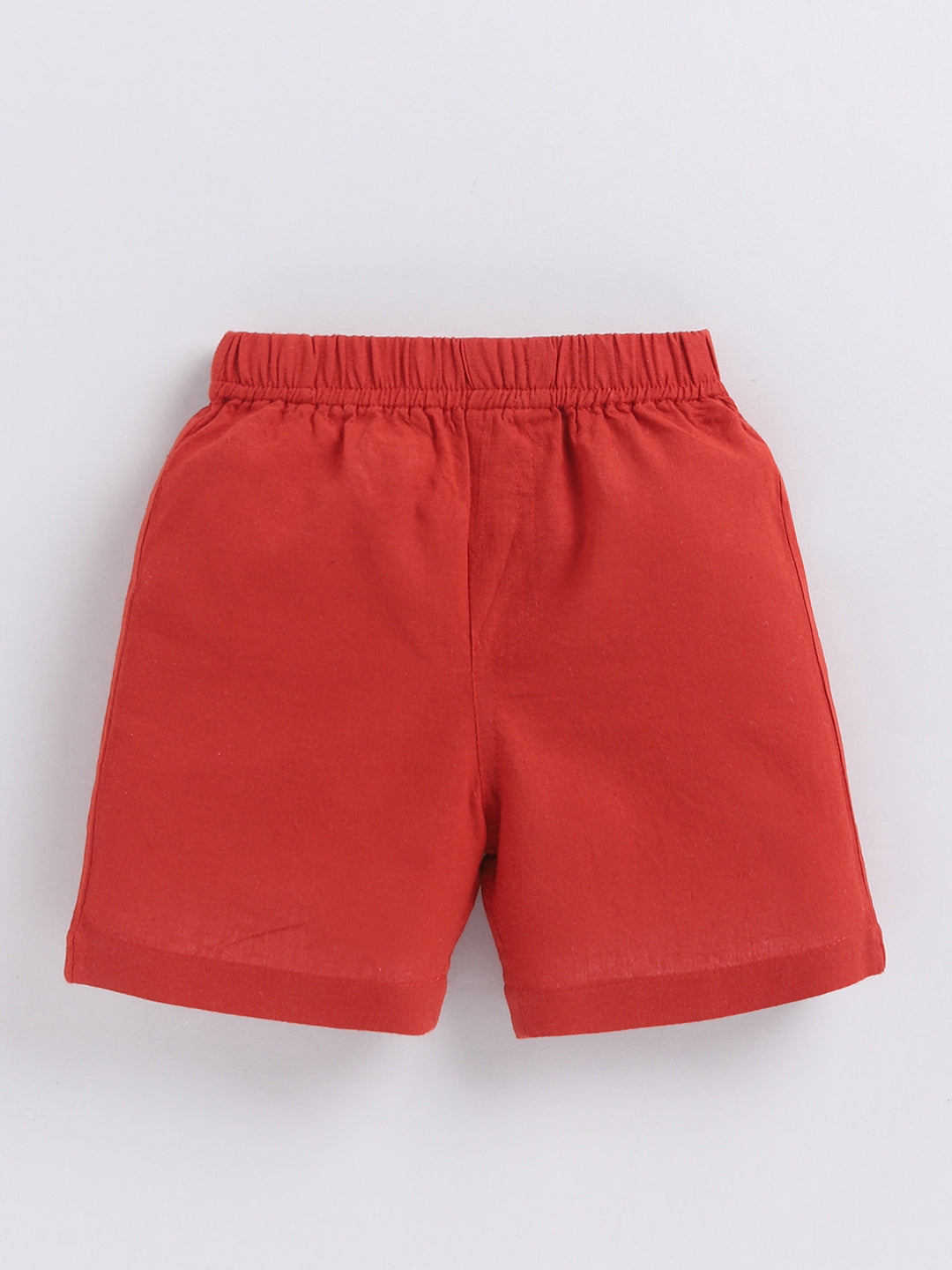 Red Solid Cotton Short Sleeves Night Suit