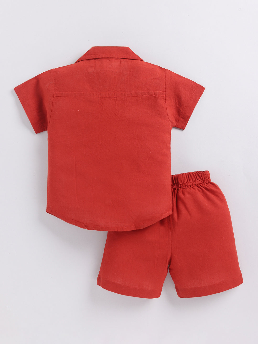 Red Solid Cotton Short Sleeves Night Suit