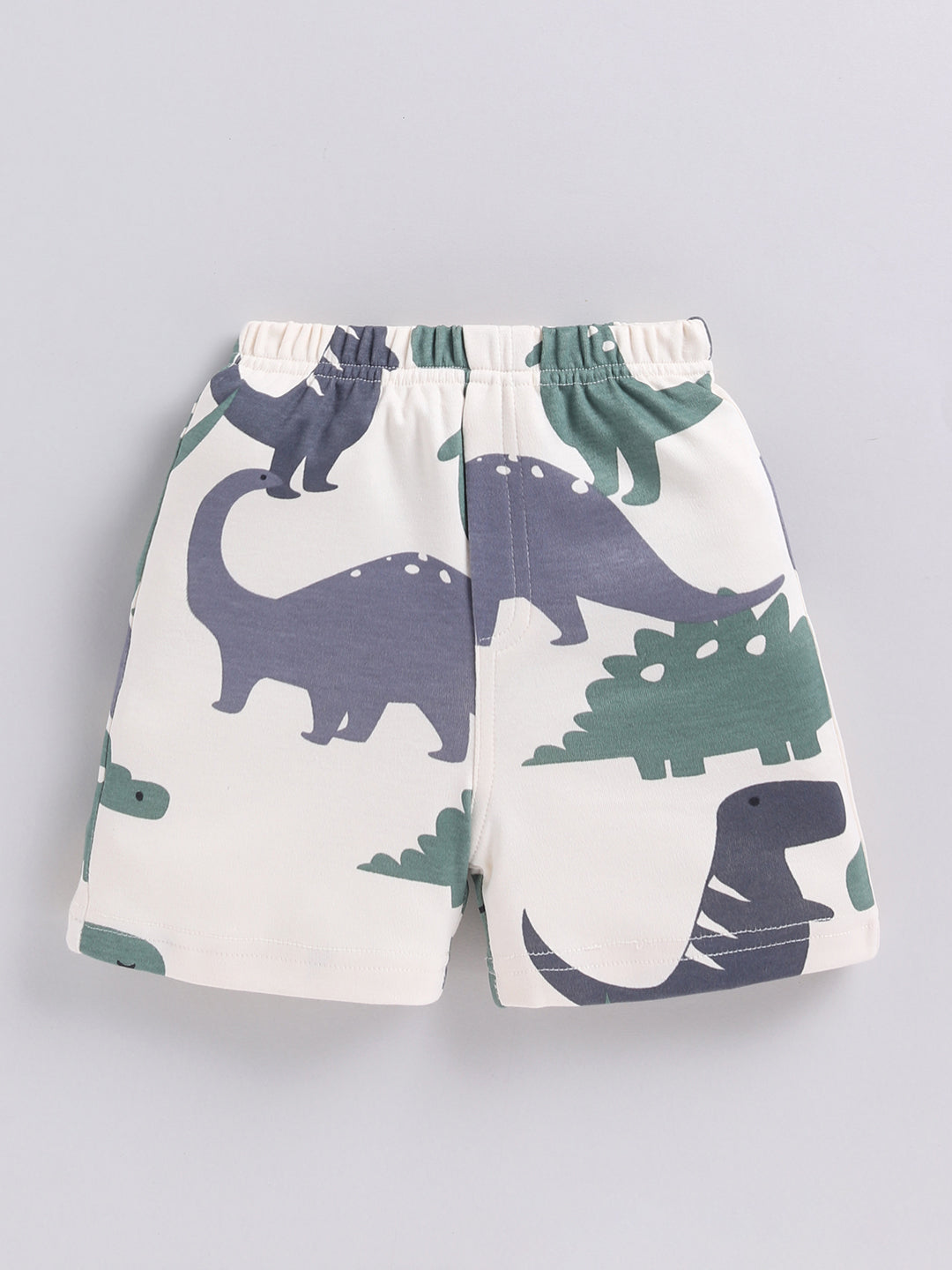 Cream Dino Printed Cotton Short Sleeves Co-ord Set