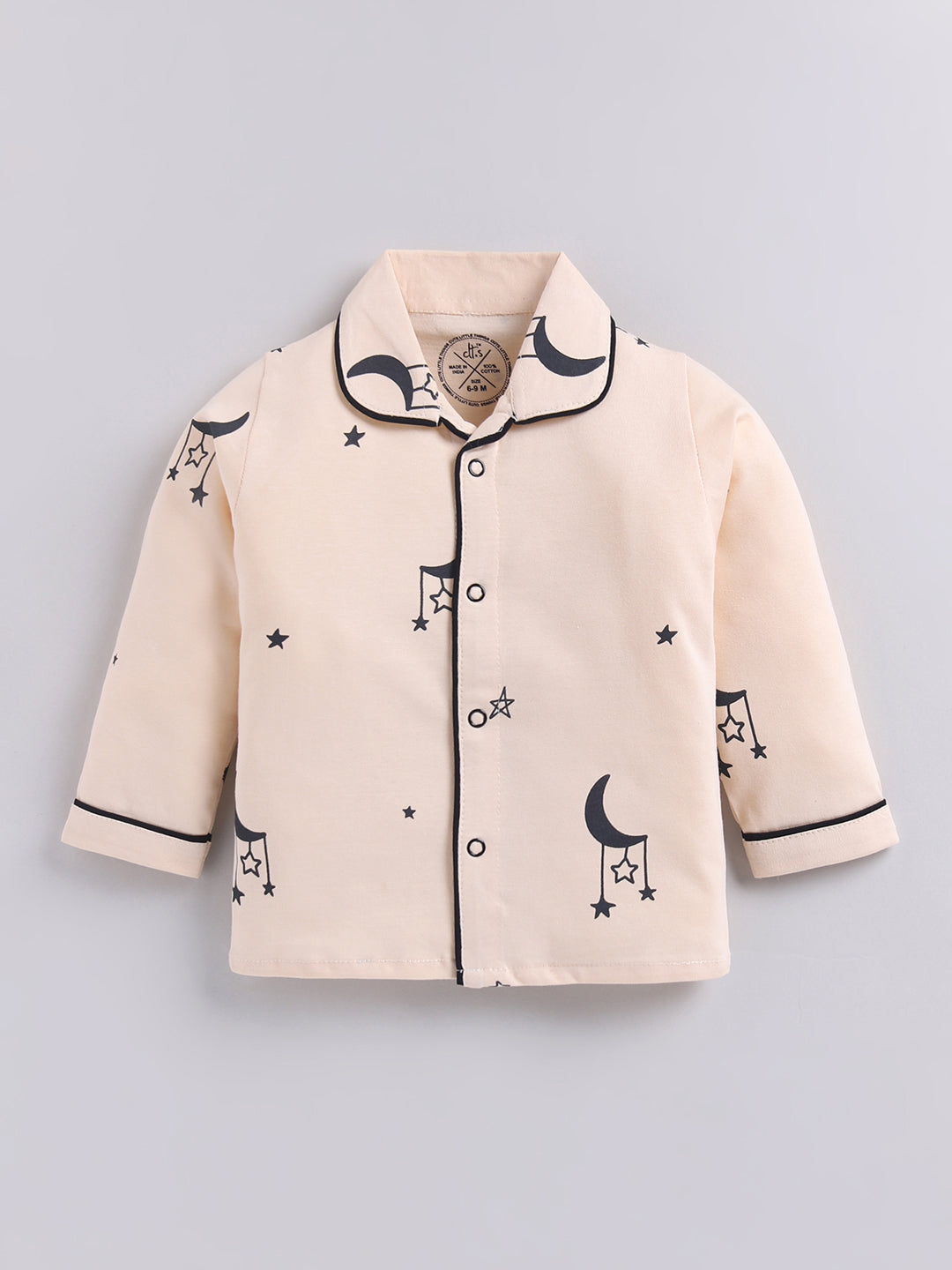 Beige Typography Cotton Full Sleeves Night Suit