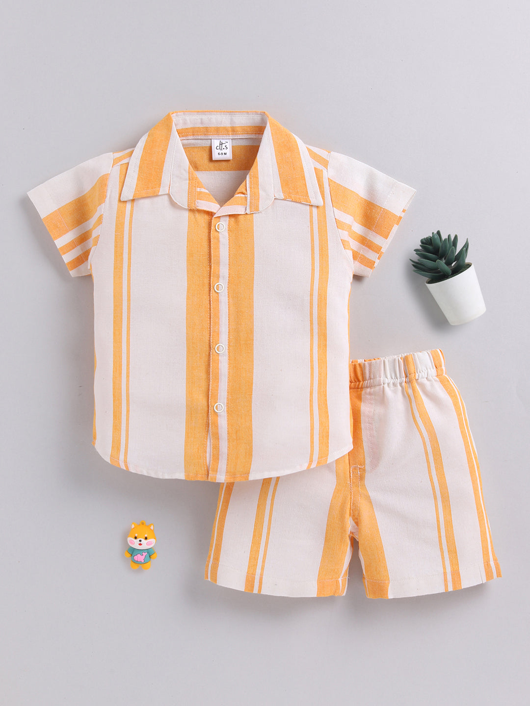 Yellow Striped Cotton Short Sleeves Night Suit