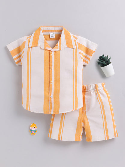 Yellow Striped Cotton Short Sleeves Night Suit