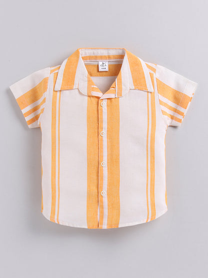 Yellow Striped Cotton Short Sleeves Night Suit
