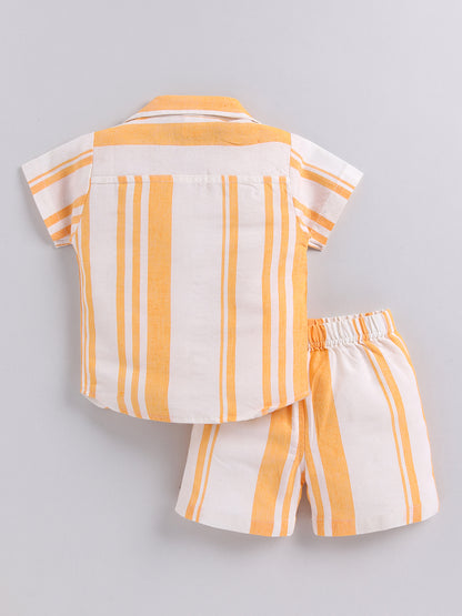 Yellow Striped Cotton Short Sleeves Night Suit