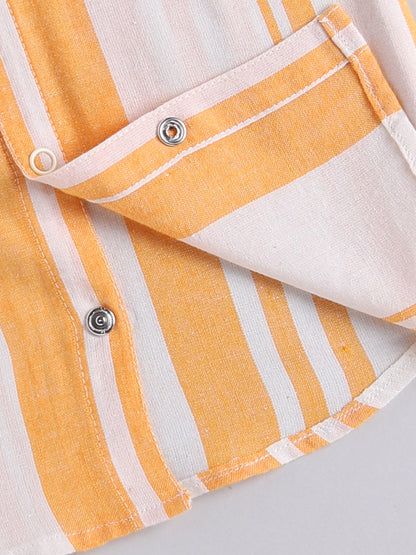 Yellow Striped Cotton Short Sleeves Night Suit