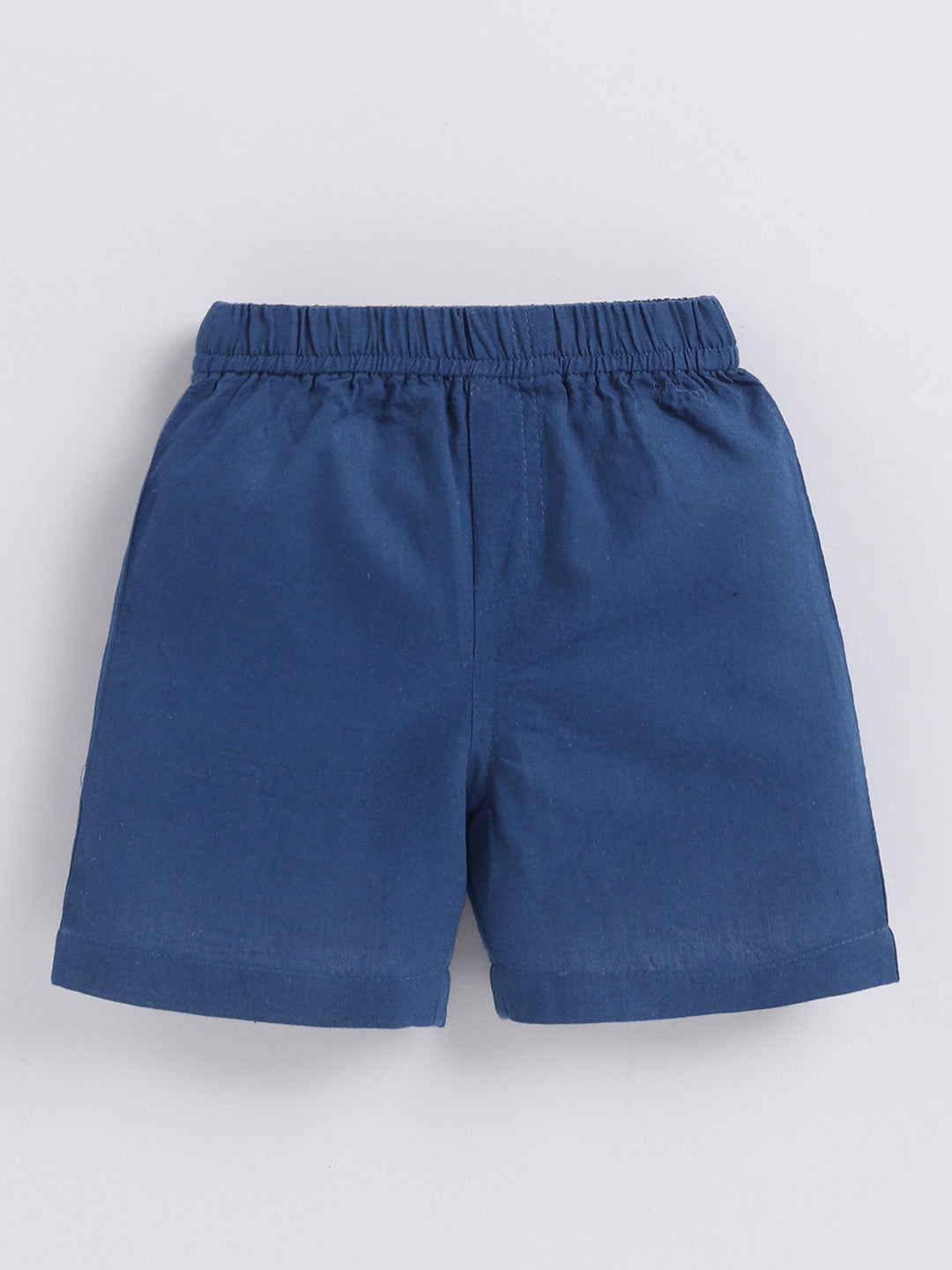Blue Solid Cotton Short Sleeves Night Suit