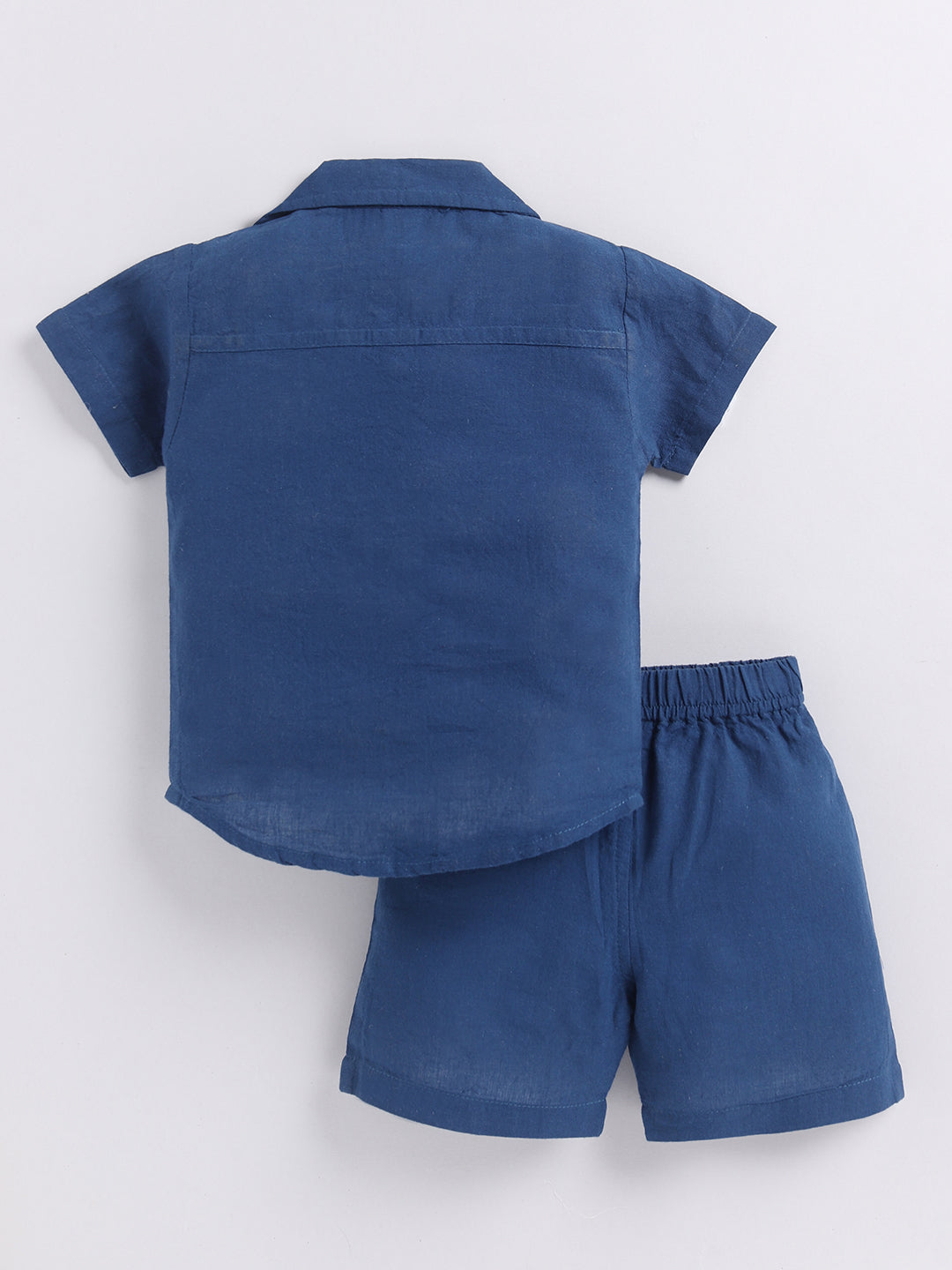 Blue Solid Cotton Short Sleeves Night Suit