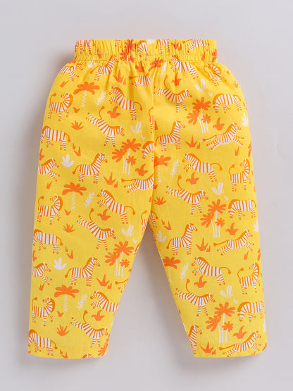Yellow Cotton "Animal Kingdom" Full Sleeve Kurta Pyjama