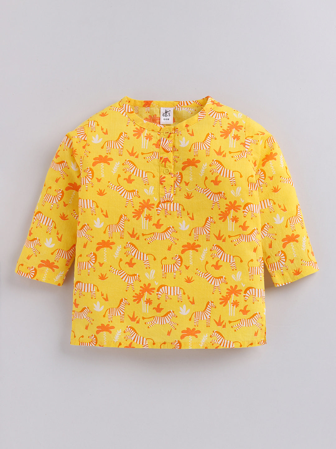 Yellow Cotton "Animal Kingdom" Full Sleeve Kurta Pyjama