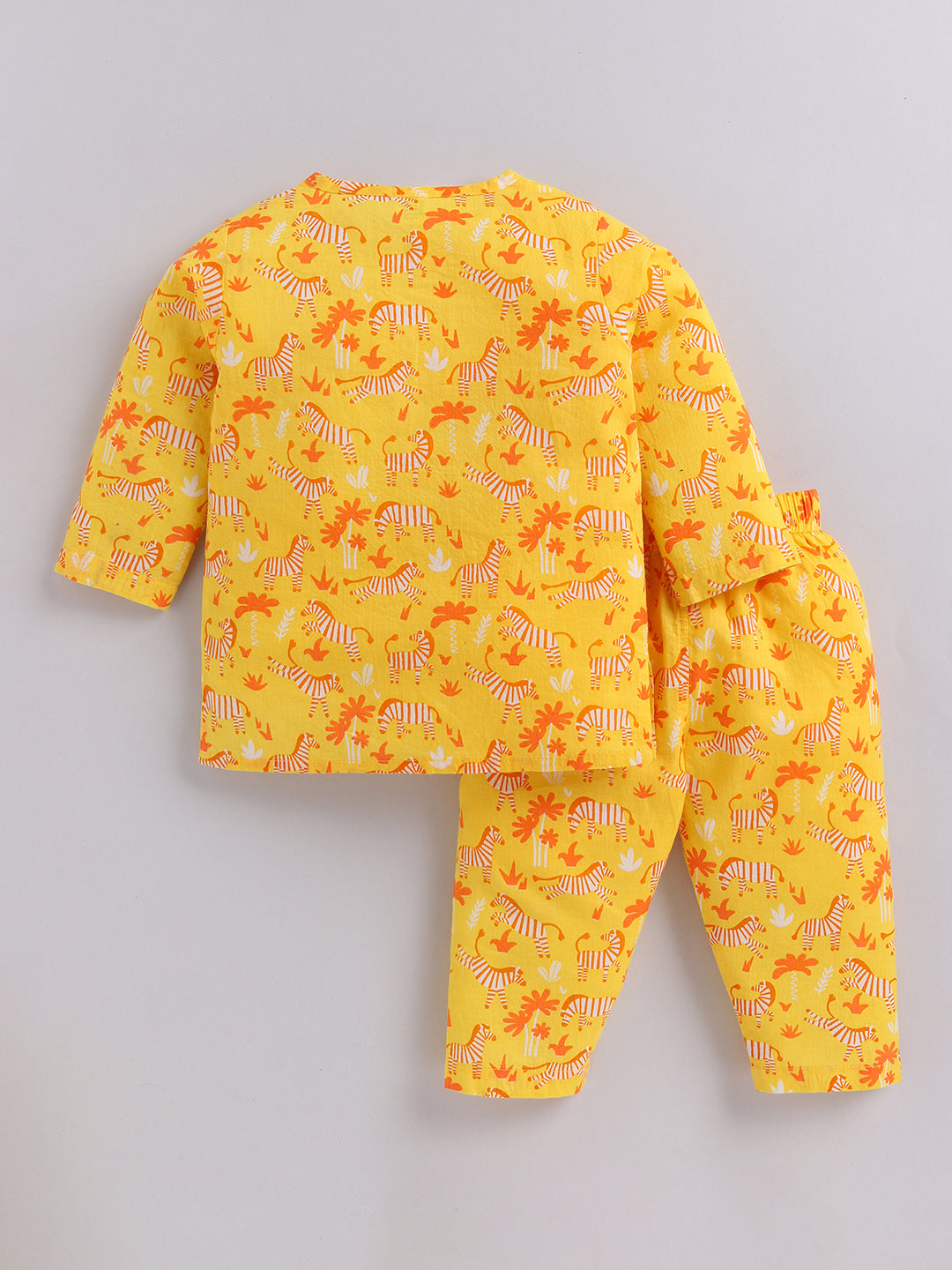 Yellow Cotton "Animal Kingdom" Full Sleeve Kurta Pyjama