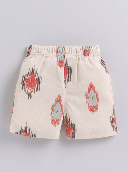 Cream Graphic Cotton Short Sleeves Co-ord Set
