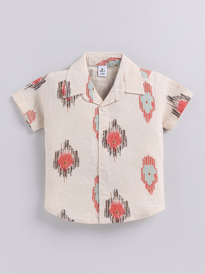 Cream Graphic Cotton Short Sleeves Co-ord Set